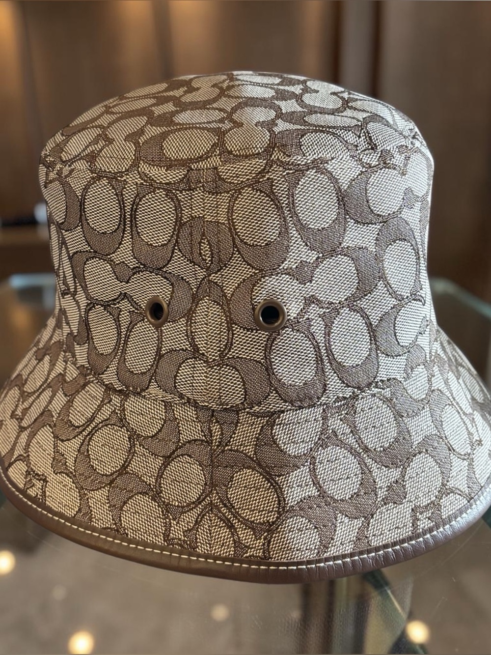 Coach Brown Signature Canvas Bucket Hat with Logo Print